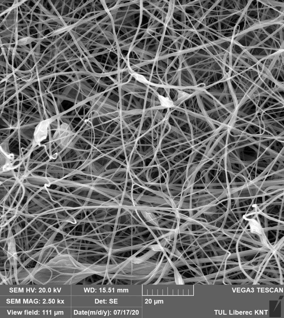 Mikroskopický snímek struktury povrchu nanovlákenného nosiče